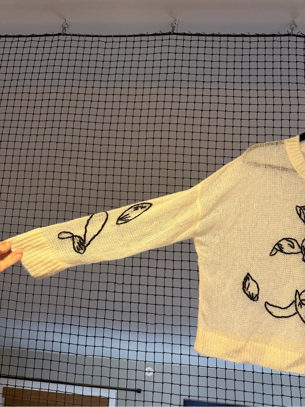rag & bone Cream Crewneck Sweater with Black Floral Outline - Picture 4 of 6
